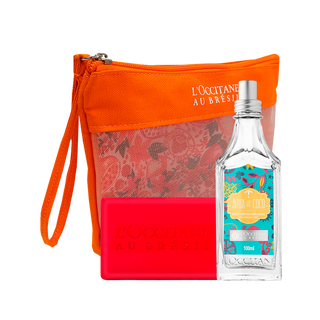 Combo Perfumado: Deo Colônia Água de Coco e Sabonete Bromélia+ Necessaire Laranja